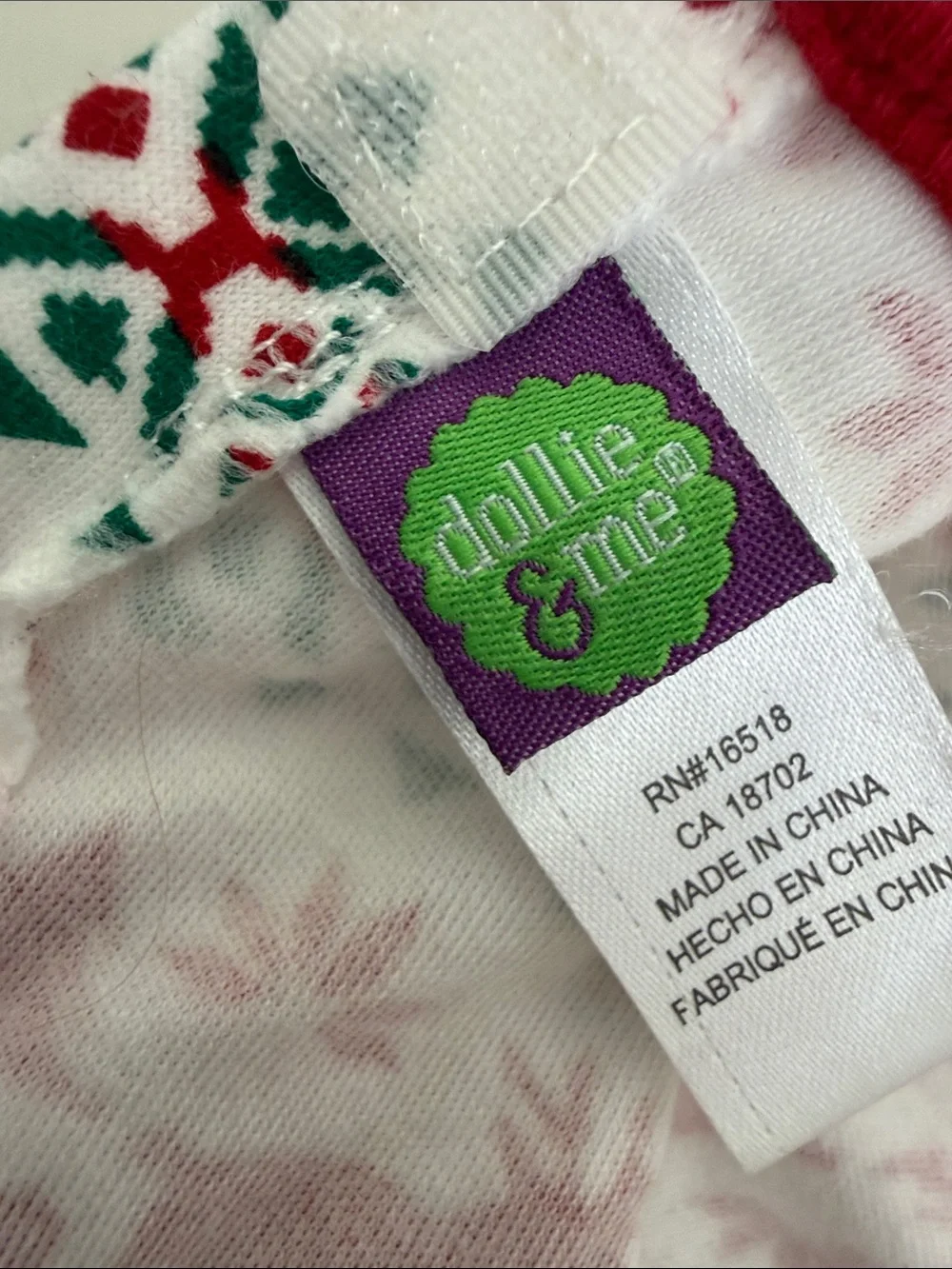 Dollie & Me Fair Isle Red, Green & White Reindeer 18” Doll Pajama Set